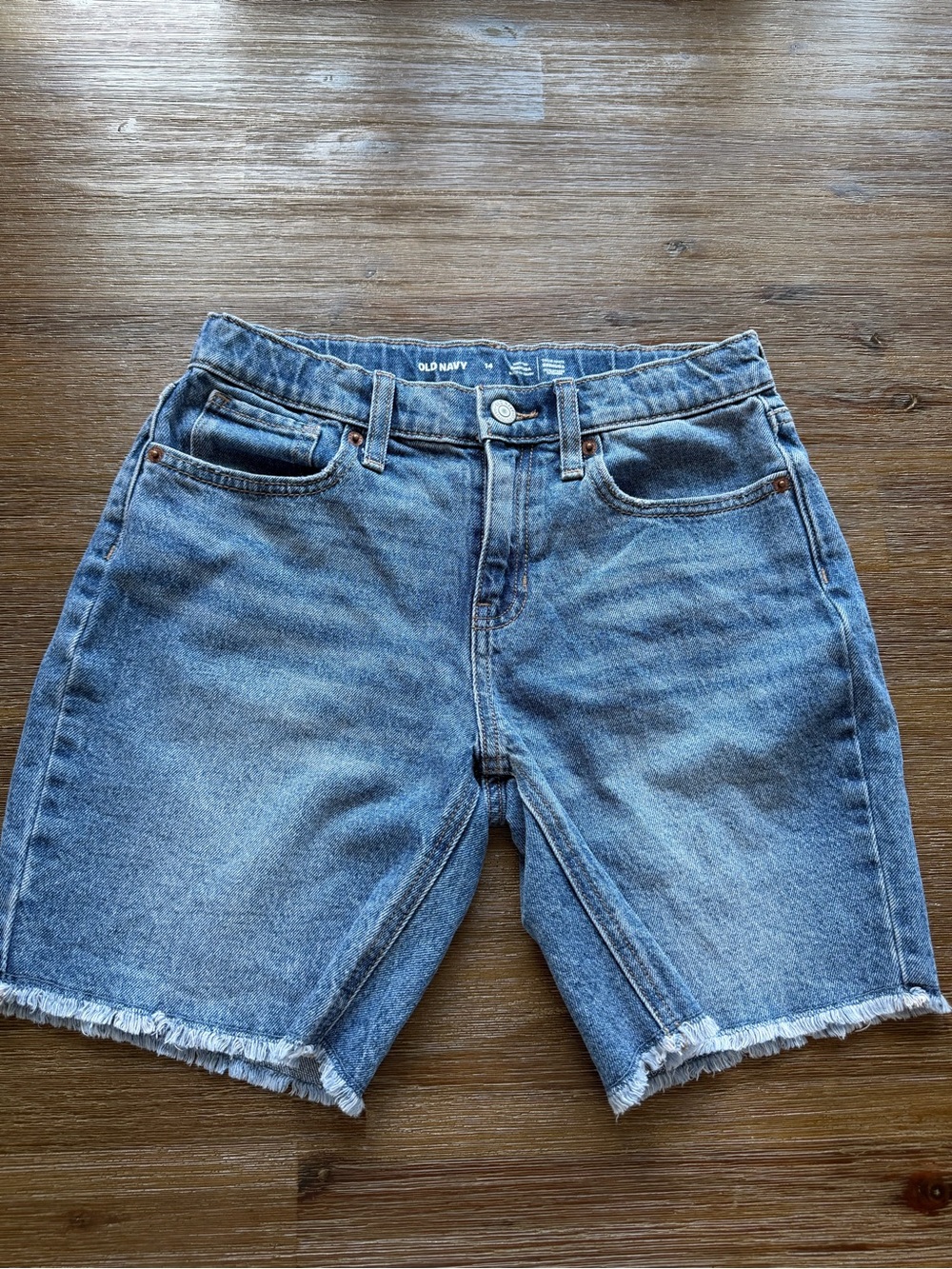 3/20$ Old Navy kids blue high rise denim jean “bermuda” shorts size 14